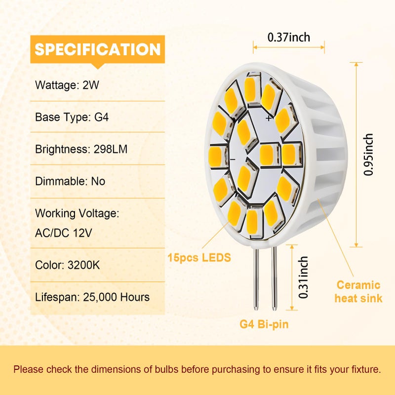 Kohree G4 LED Bulb 12V AC/DC Bi-Pin Base Ceiling Recessed Puck Light Bulb LED Replacement Halogen Bulb 20W Equivalent for RV Camper Trailer Motorhome 5th Wheel, Marine Boat (2 Watt, Warm White) 4 Pack - Image 5